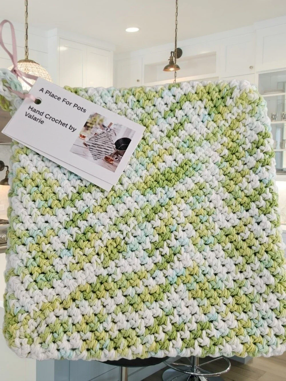 Crochet Potholder Set: The Colors Are Limeade Variations of Green and White